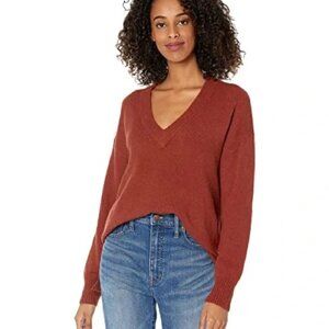 Madewell Women's V-Neck Sweater in Rust